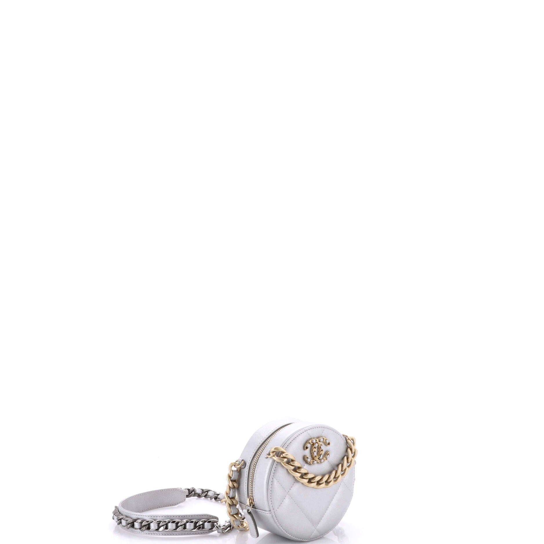 19 Round Clutch with Chain Quilted Leather