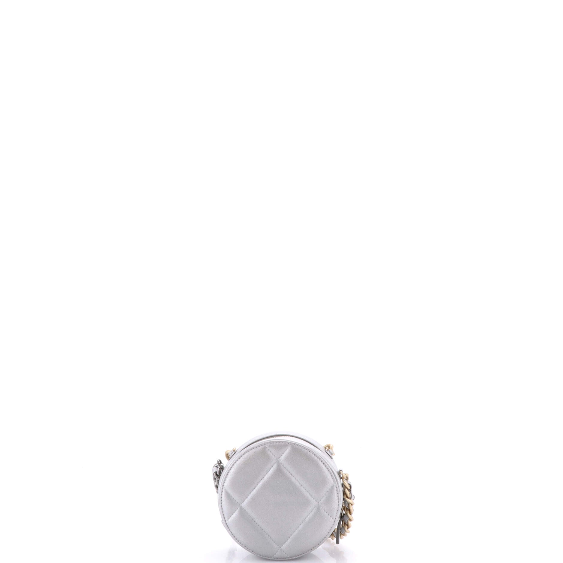 19 Round Clutch with Chain Quilted Leather