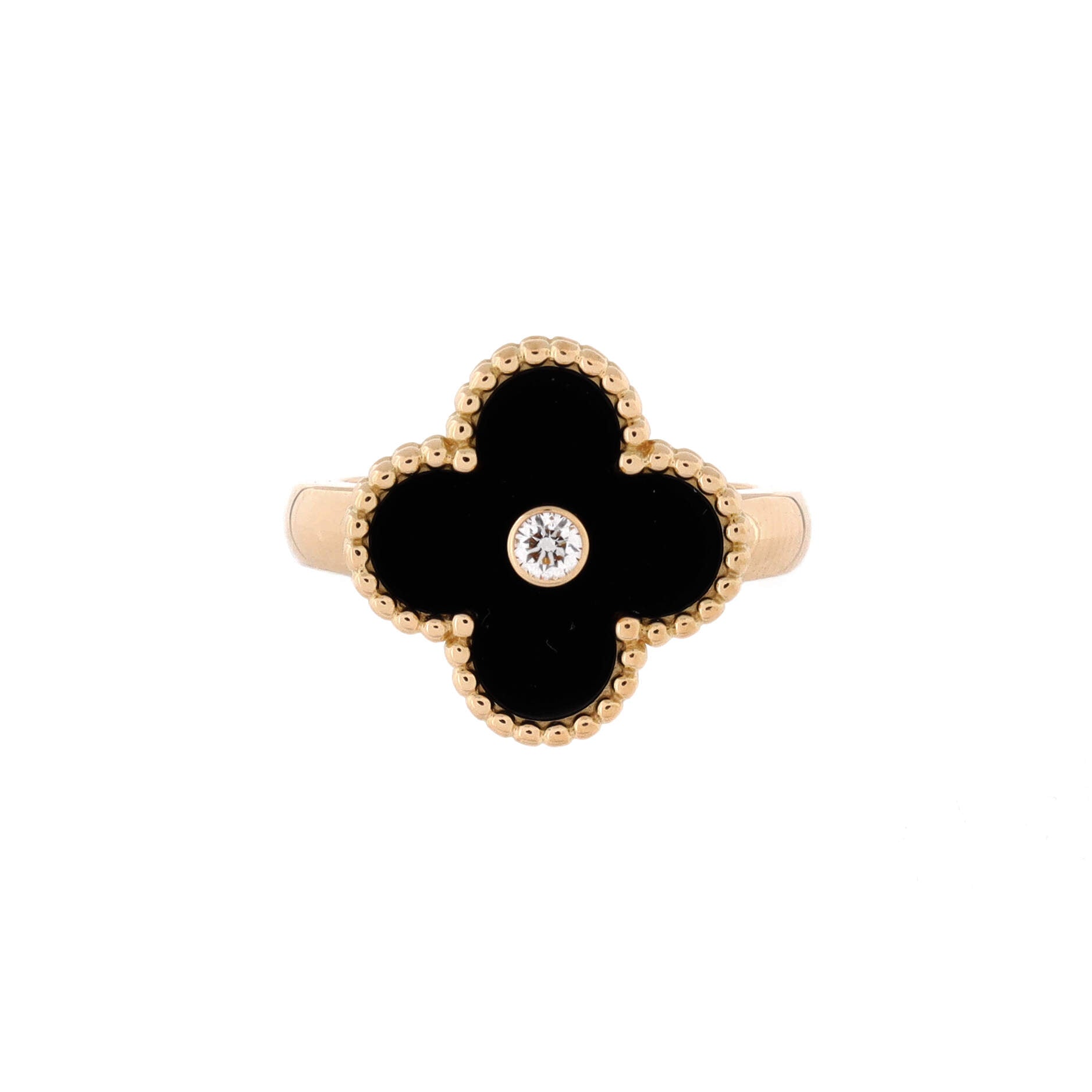 Vintage Alhambra Ring 18K Yellow Gold with Onyx and Diamond