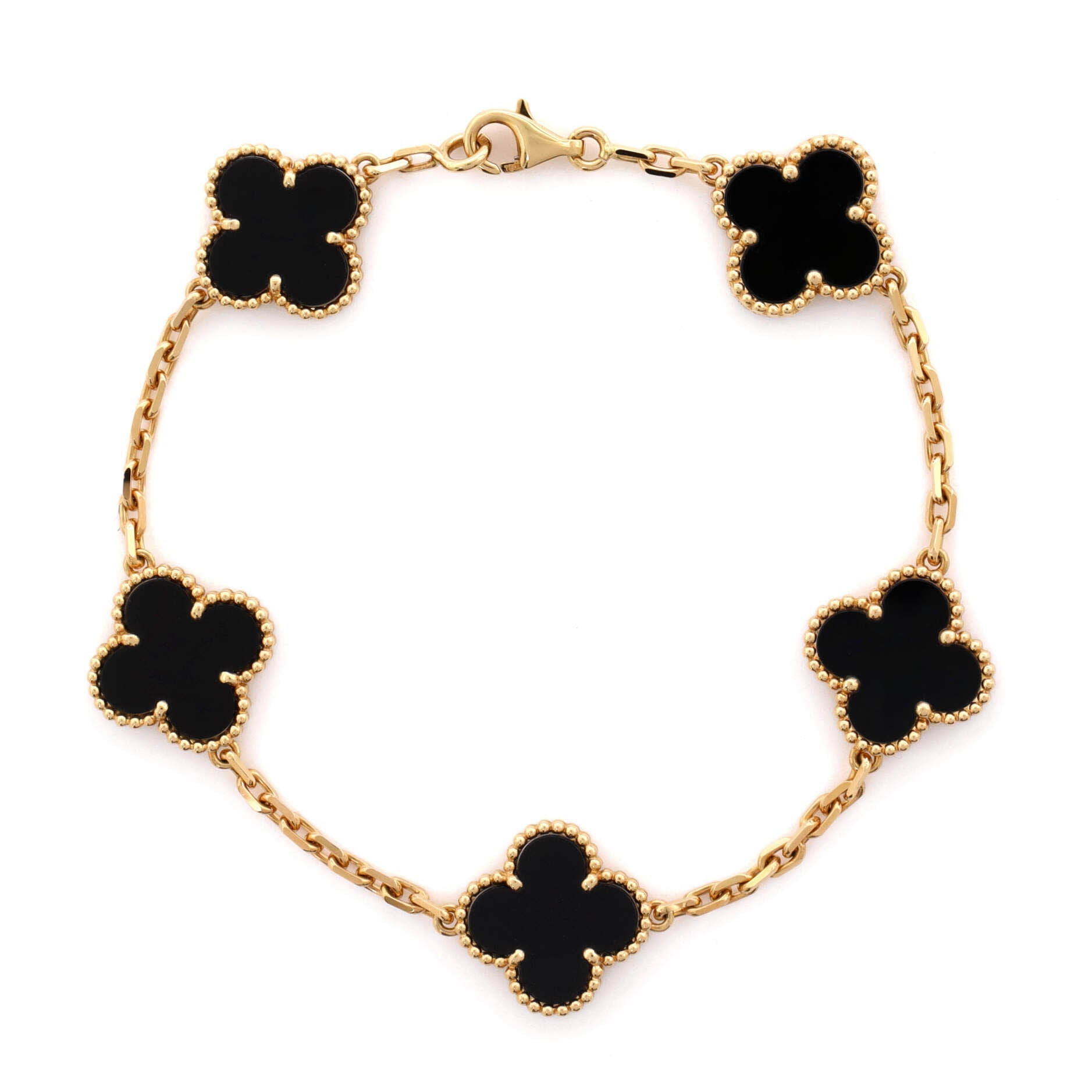 Vintage Alhambra 5 Motifs Bracelet 18K Yellow Gold and Onyx