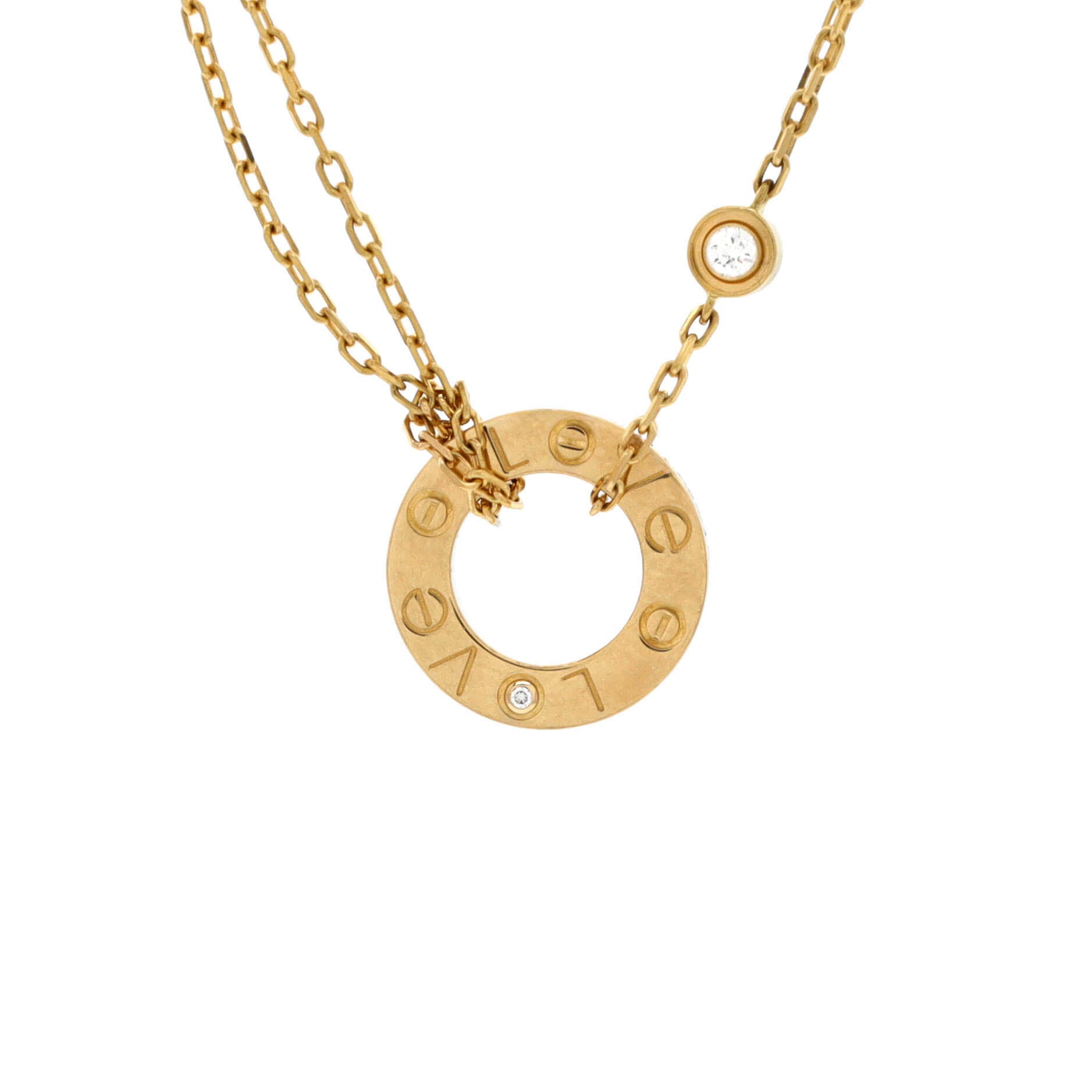 2 Diamonds Love Pendant Necklace 18K Yellow Gold and Diamonds