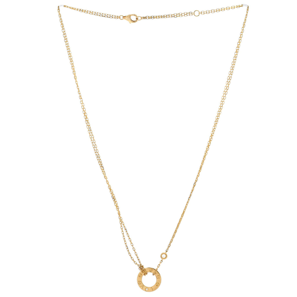2 Diamonds Love Pendant Necklace 18K Yellow Gold and Diamonds