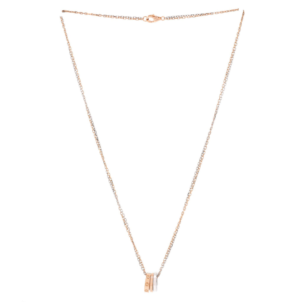 Love 3 Ring Pendant Necklace 18K Rose Gold and 18K White Gold with 6 Diamonds
