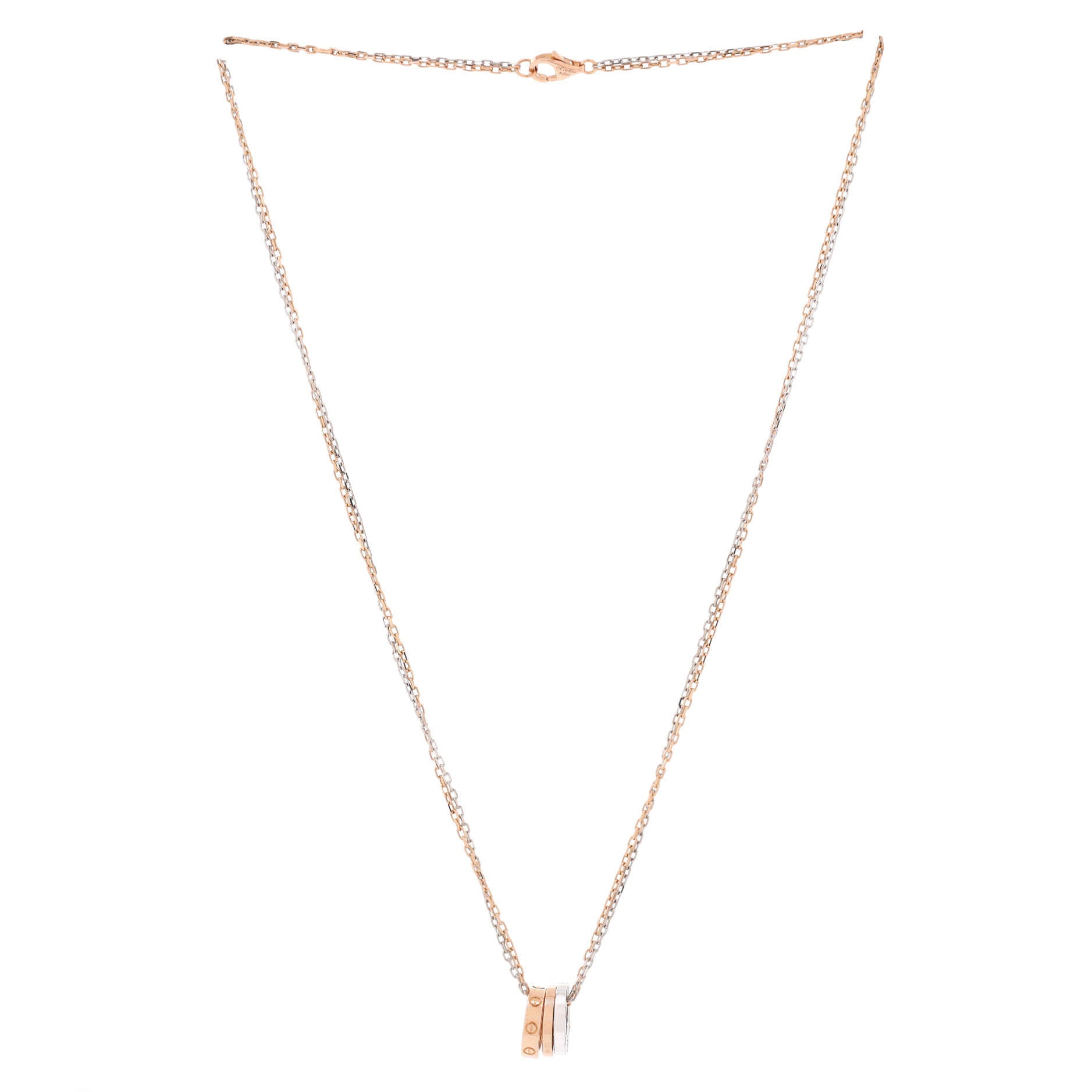 Love 3 Ring Pendant Necklace 18K Rose Gold and 18K White Gold with 6 Diamonds