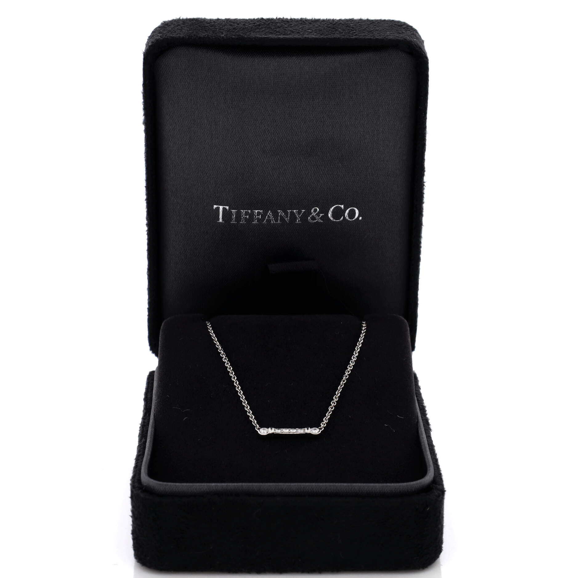 Fleur de Lis Key Bar Pendant Necklace Platinum and Diamonds