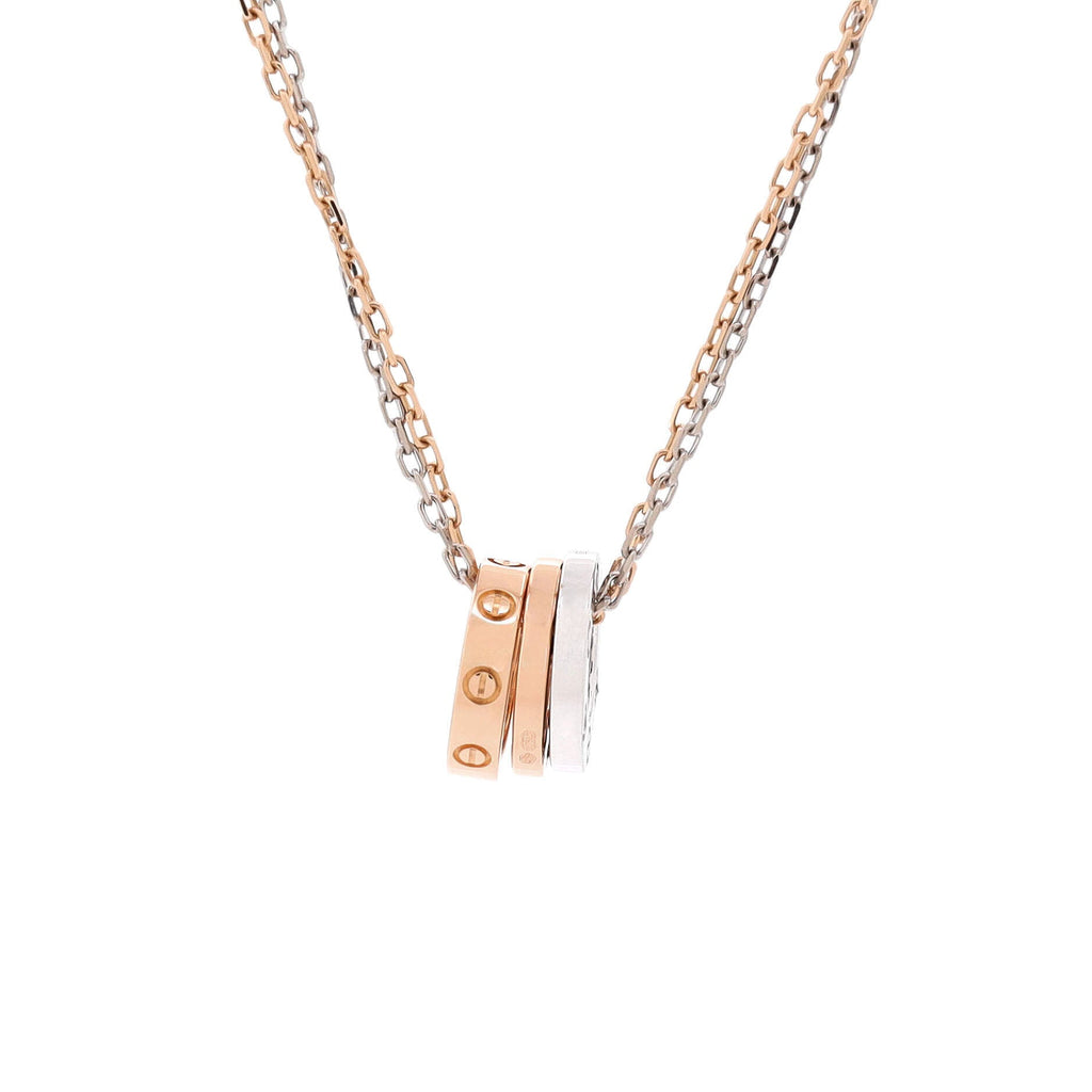 Love 3 Ring Pendant Necklace 18K Rose Gold and 18K White Gold with 6 Diamonds