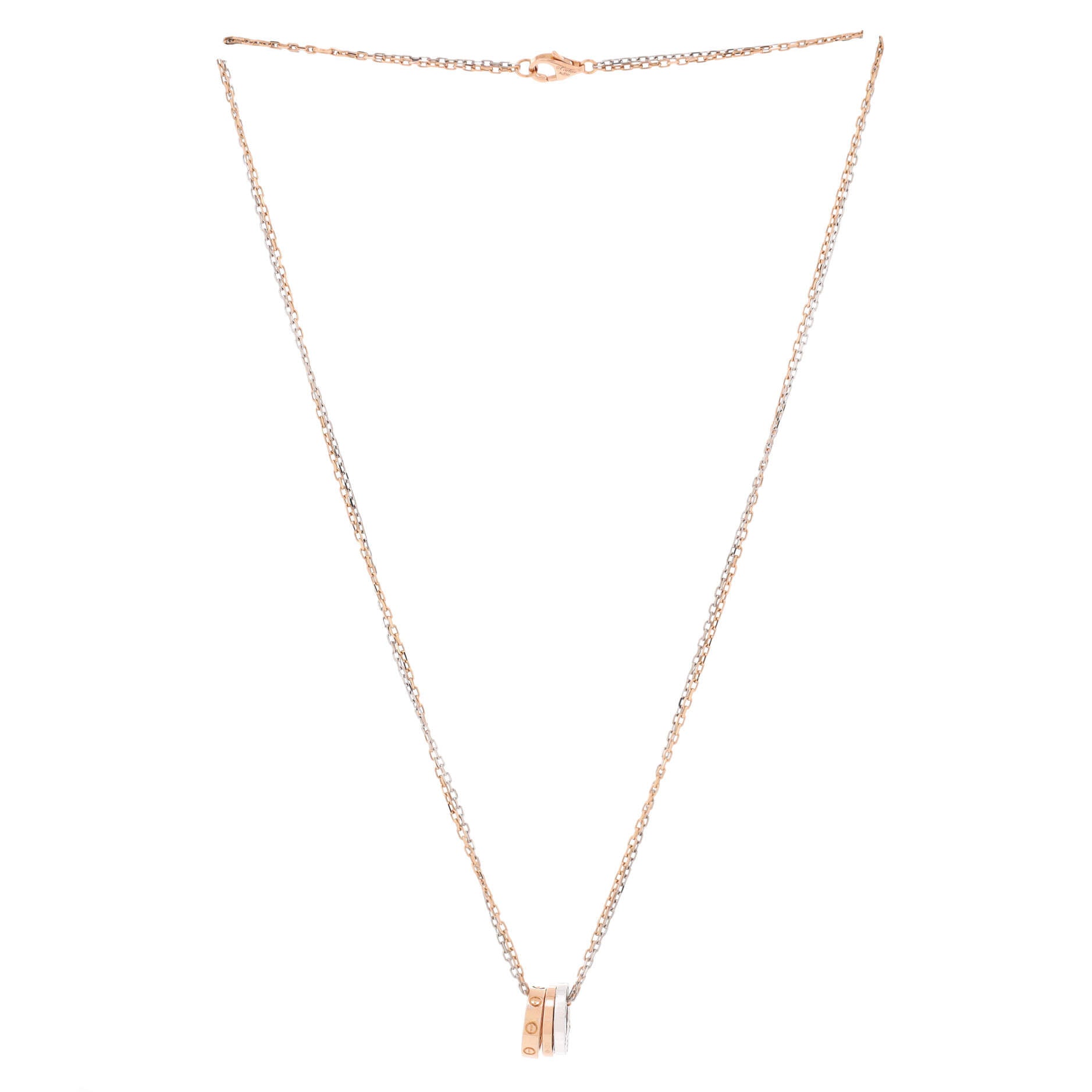 Love 3 Ring Pendant Necklace 18K Rose Gold and 18K White Gold with 6 Diamonds