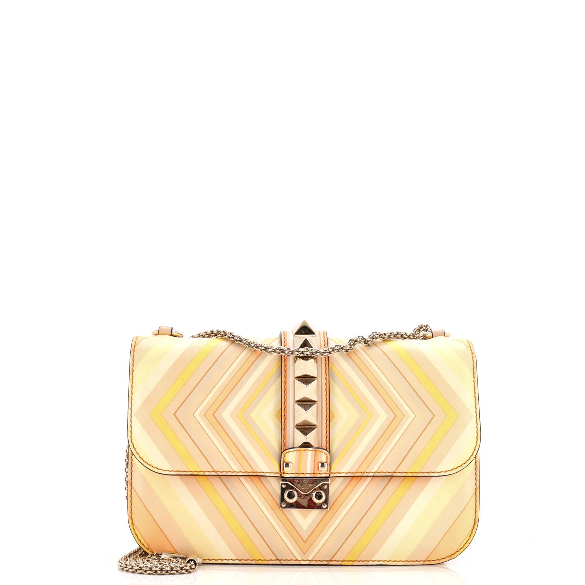 1973 Glam Lock Shoulder Bag Striped Leather Medium