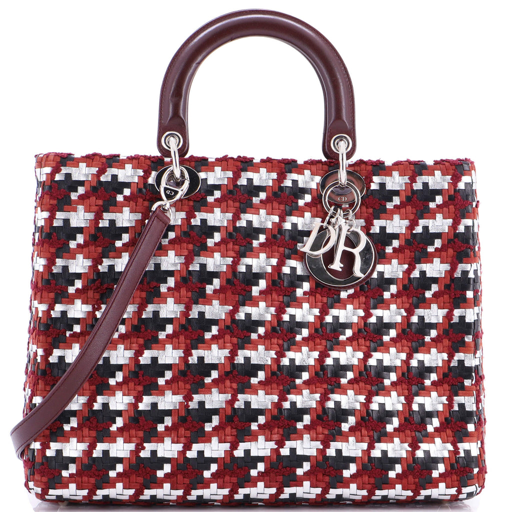 Lady Dior Bag Woven Leather with Tweed Large