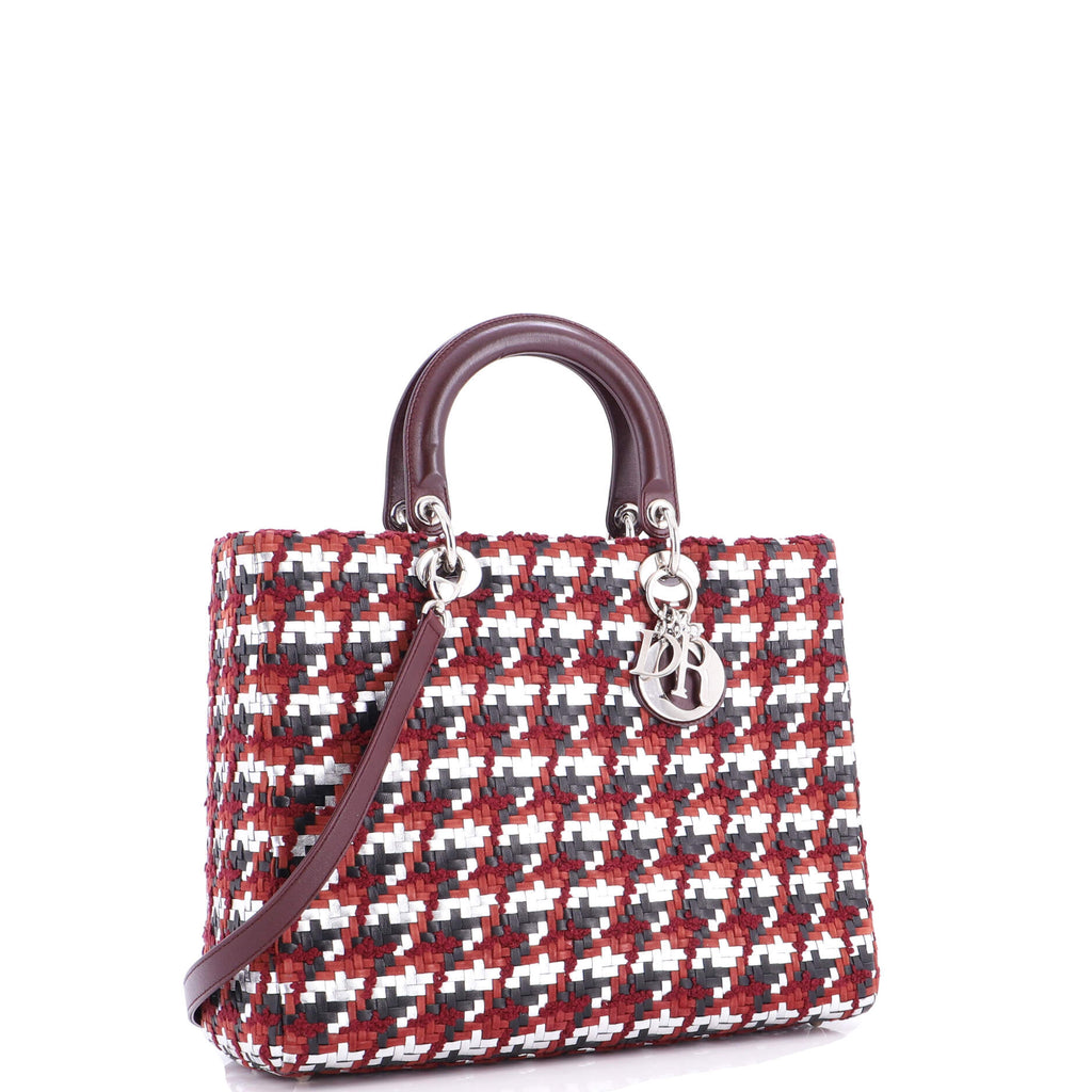 Lady Dior Bag Woven Leather with Tweed Large