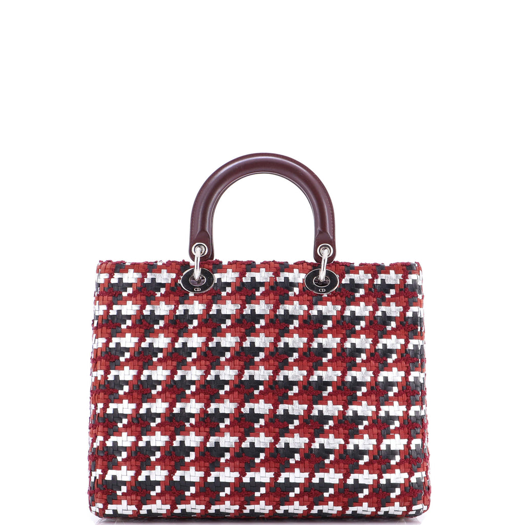 Lady Dior Bag Woven Leather with Tweed Large