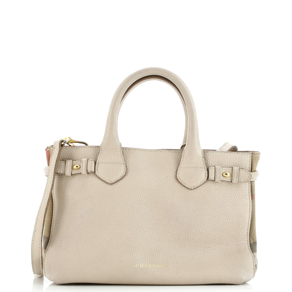 Banner Tote Leather and House Check Canvas Small