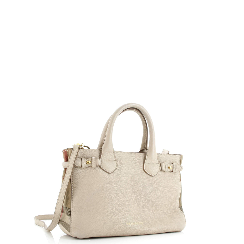 Banner Tote Leather and House Check Canvas Small