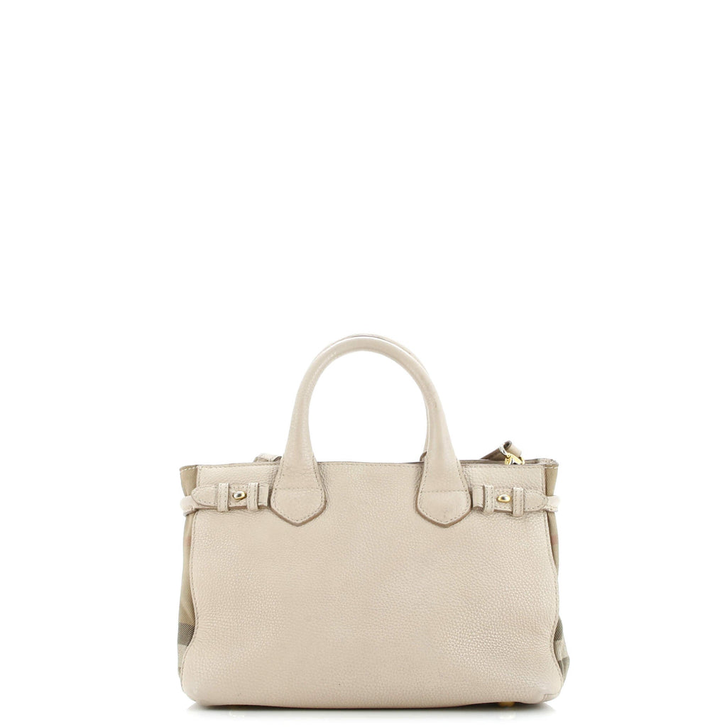 Banner Tote Leather and House Check Canvas Small