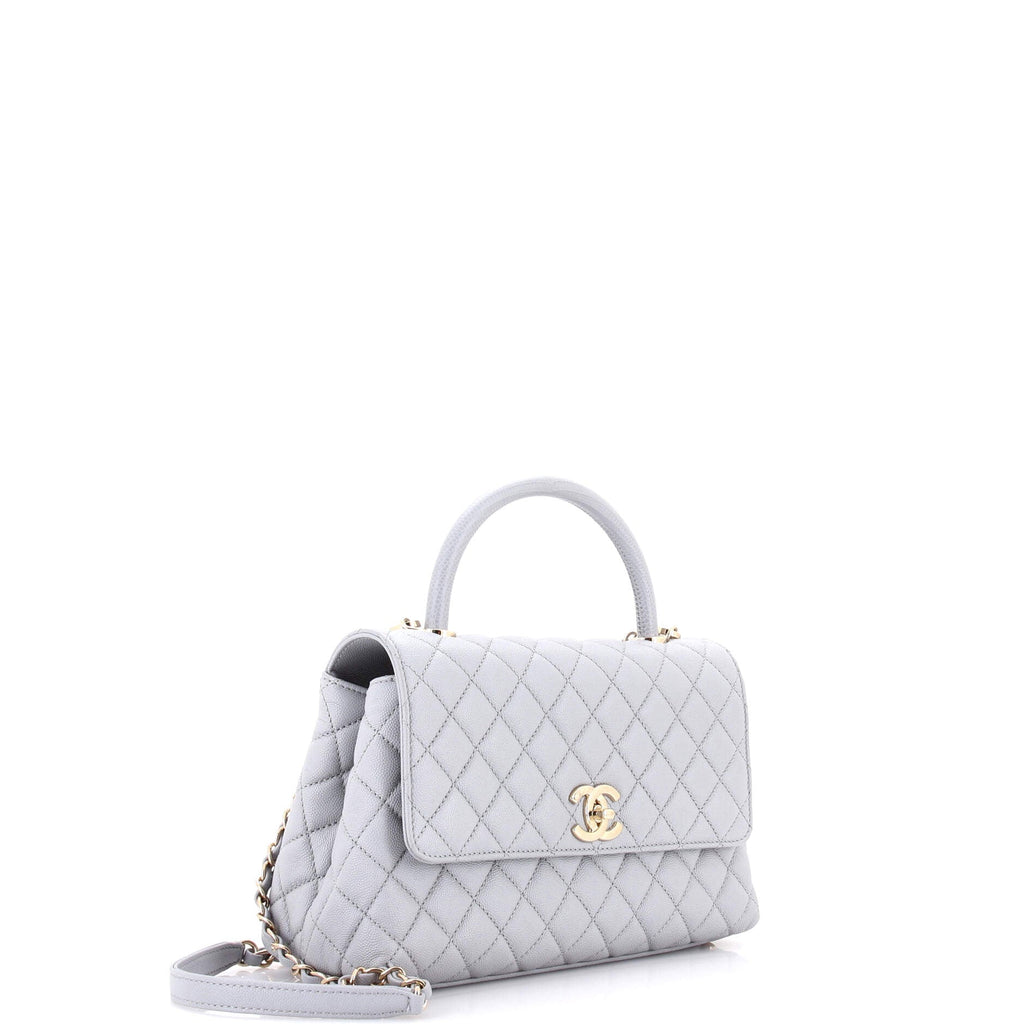 Coco Top Handle Bag Quilted Caviar with Lizard Embossed Handle Small