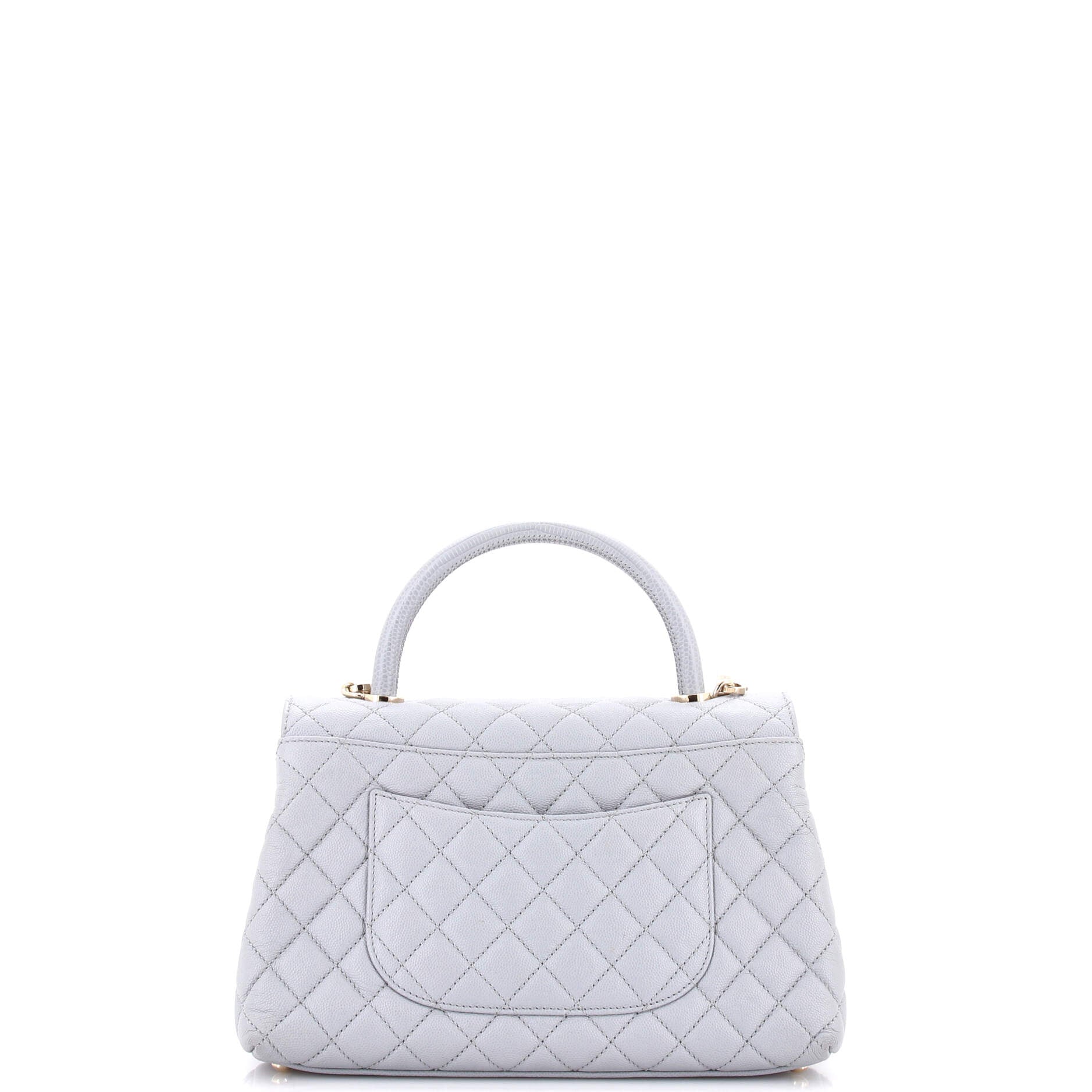 Coco Top Handle Bag Quilted Caviar with Lizard Embossed Handle Small