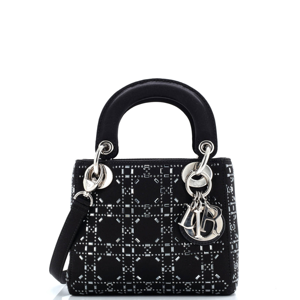 Lady Dior Bag Crystal Embellished Cannage Quilt Satin Mini