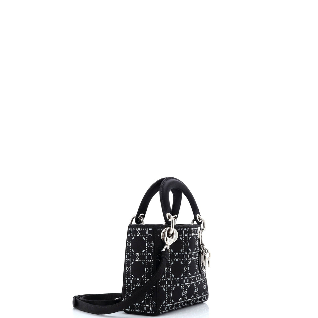 Lady Dior Bag Crystal Embellished Cannage Quilt Satin Mini