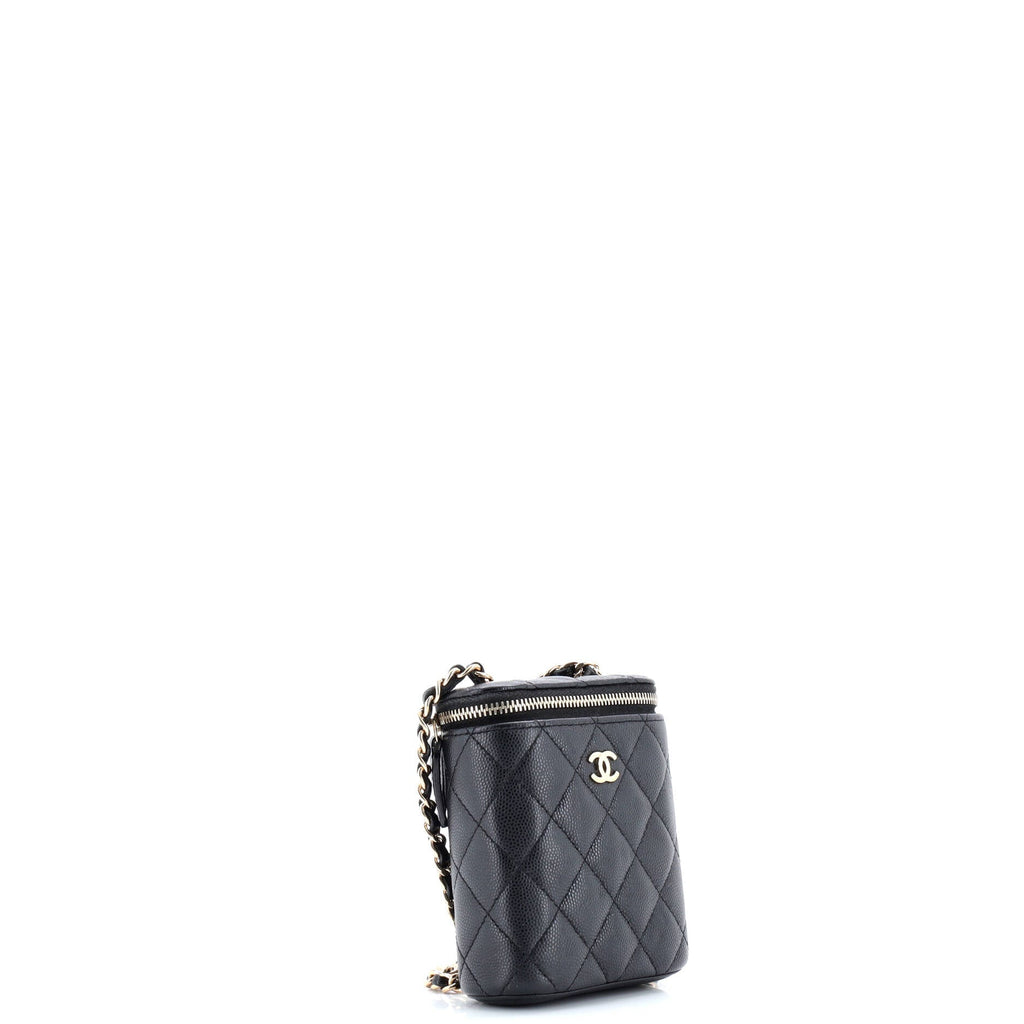Vertical Classic Vanity Case with Chain Quilted Caviar Mini