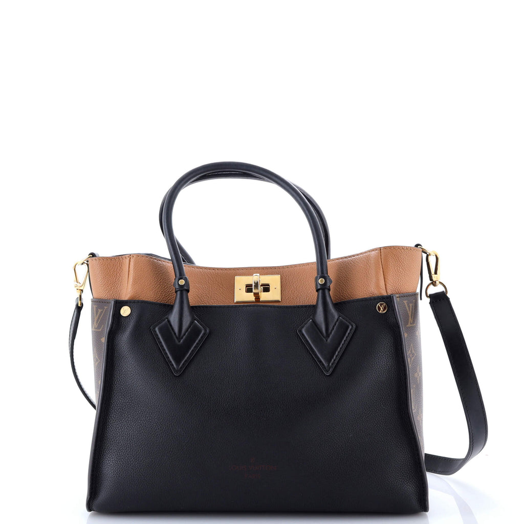 On My Side Tote Leather with Monogram Canvas MM