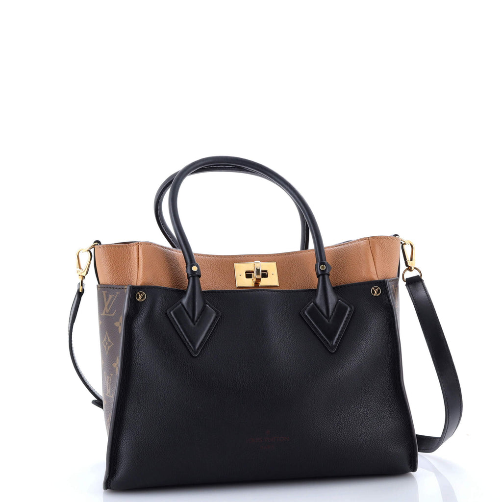 On My Side Tote Leather with Monogram Canvas MM