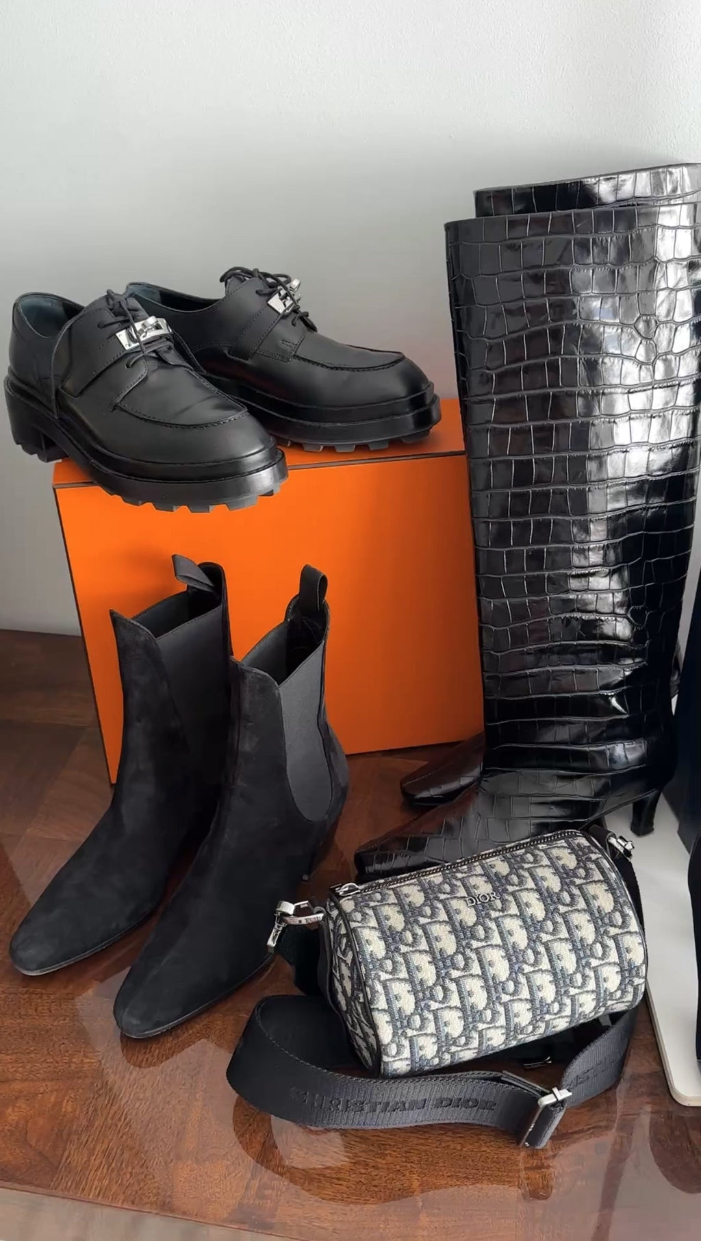 Toteme Croc Embossed 50mm Heel Black Leather Tall Boots - 37 / 36