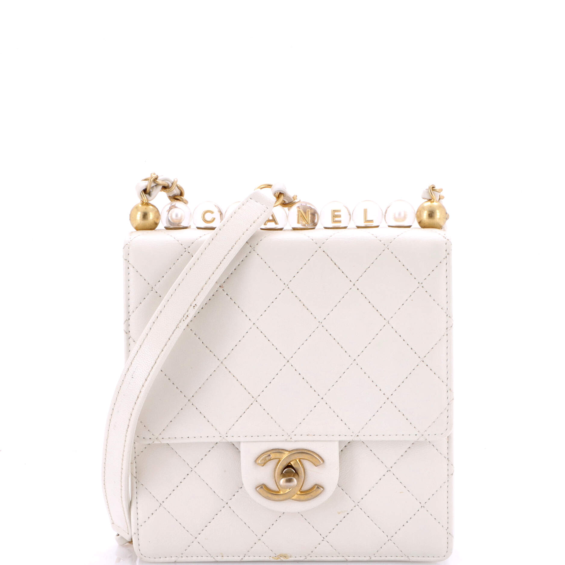 Chic Pearls Flap Bag Quilted Goatskin with Acrylic Beads Mini