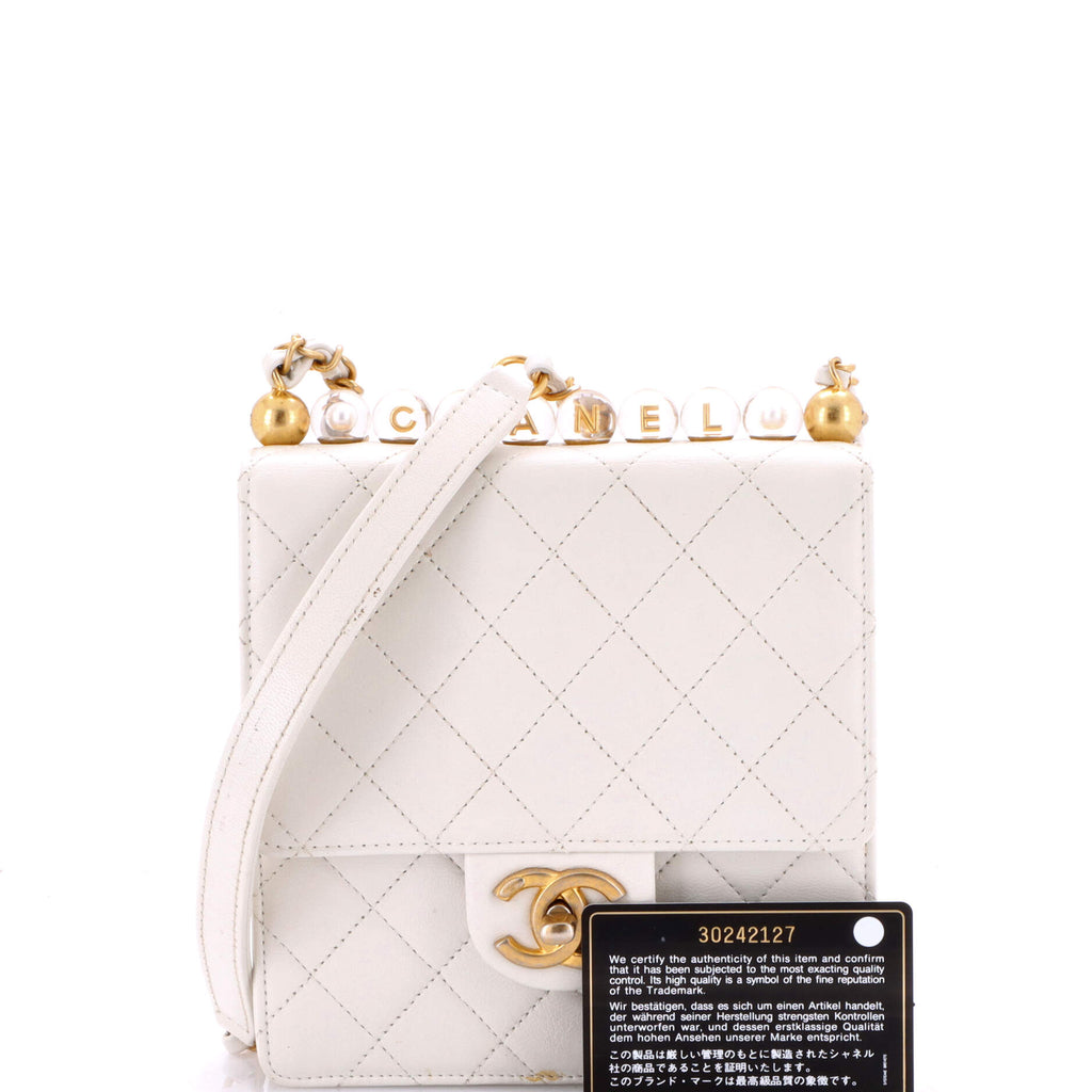 Chic Pearls Flap Bag Quilted Goatskin with Acrylic Beads Mini