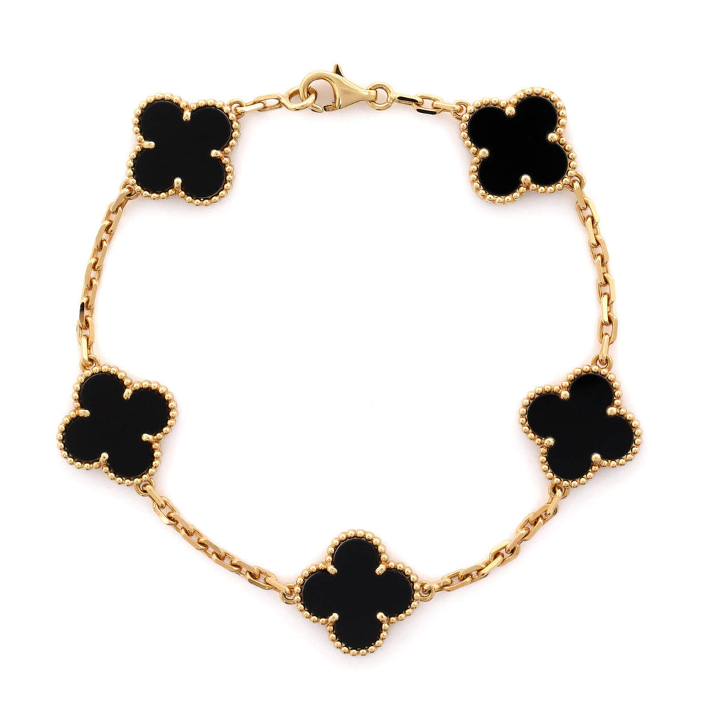 Vintage Alhambra 5 Motifs Bracelet 18K Yellow Gold and Onyx
