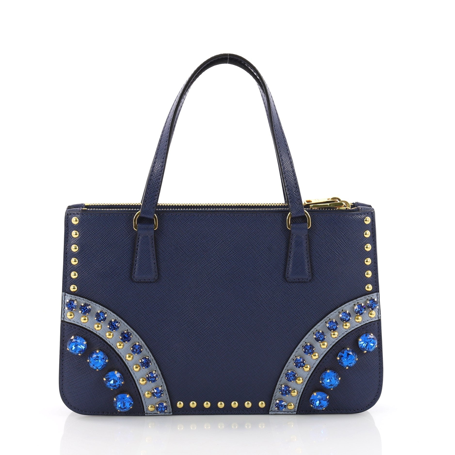 Double Zip Tote Crystal Embellished Saffiano Leather Mini