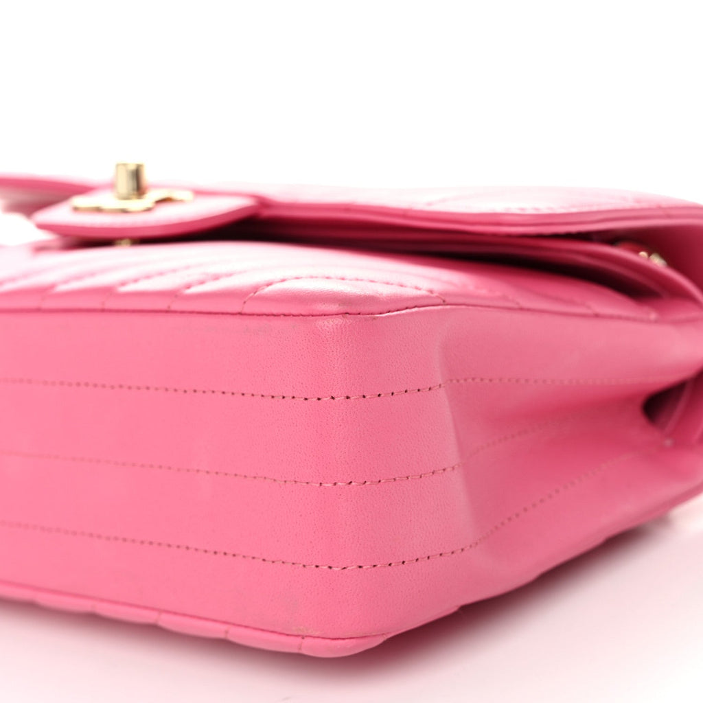 Lambskin Chevron Quilted Small Double Flap Pink
