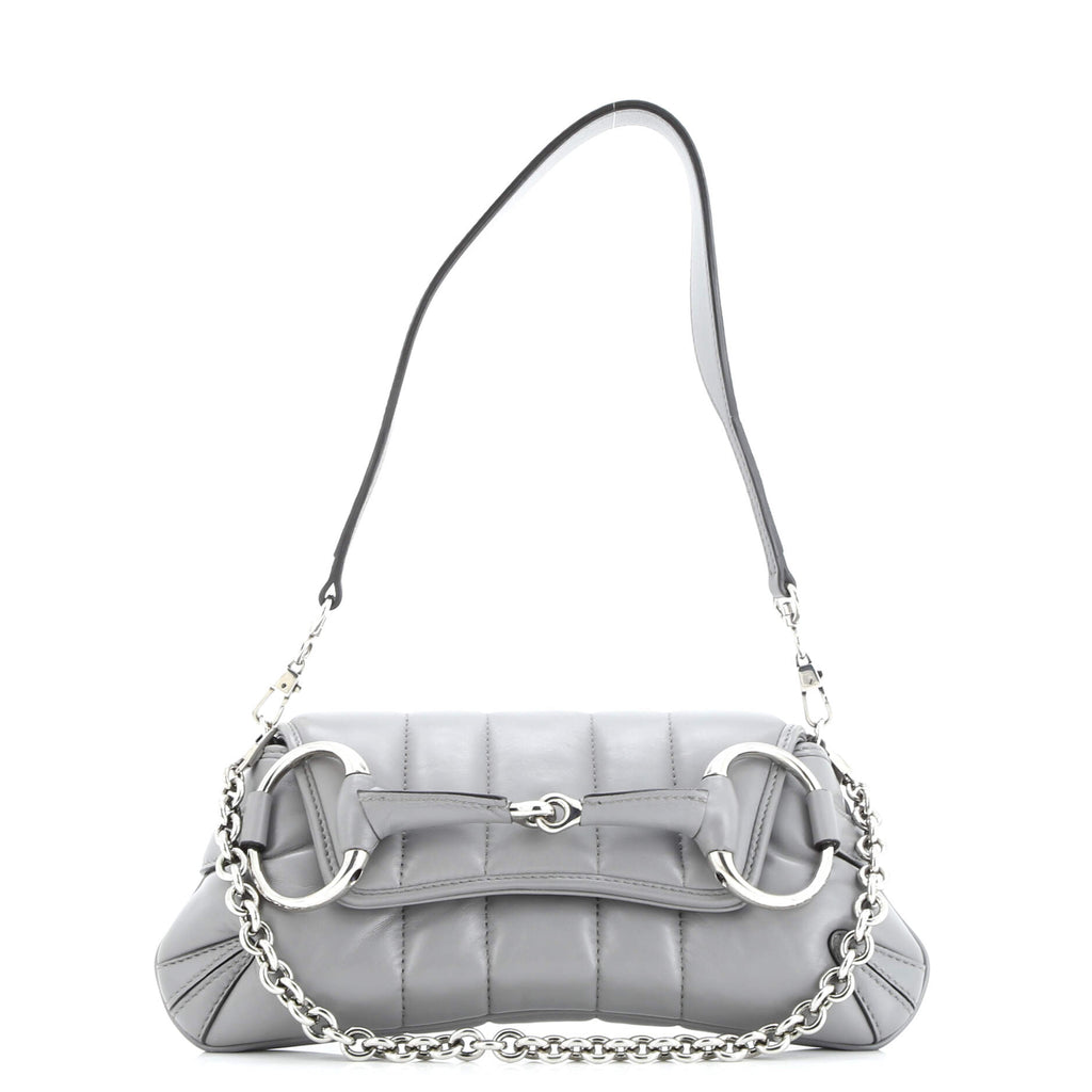 Horsebit Chain Shoulder Bag Vertical Quilted Leather Small