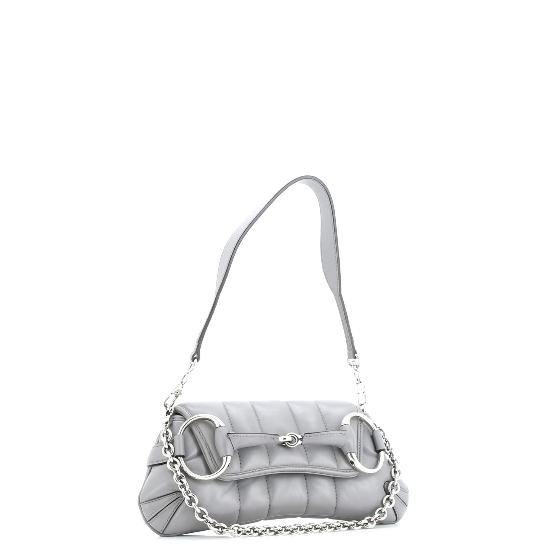Horsebit Chain Shoulder Bag Vertical Quilted Leather Small