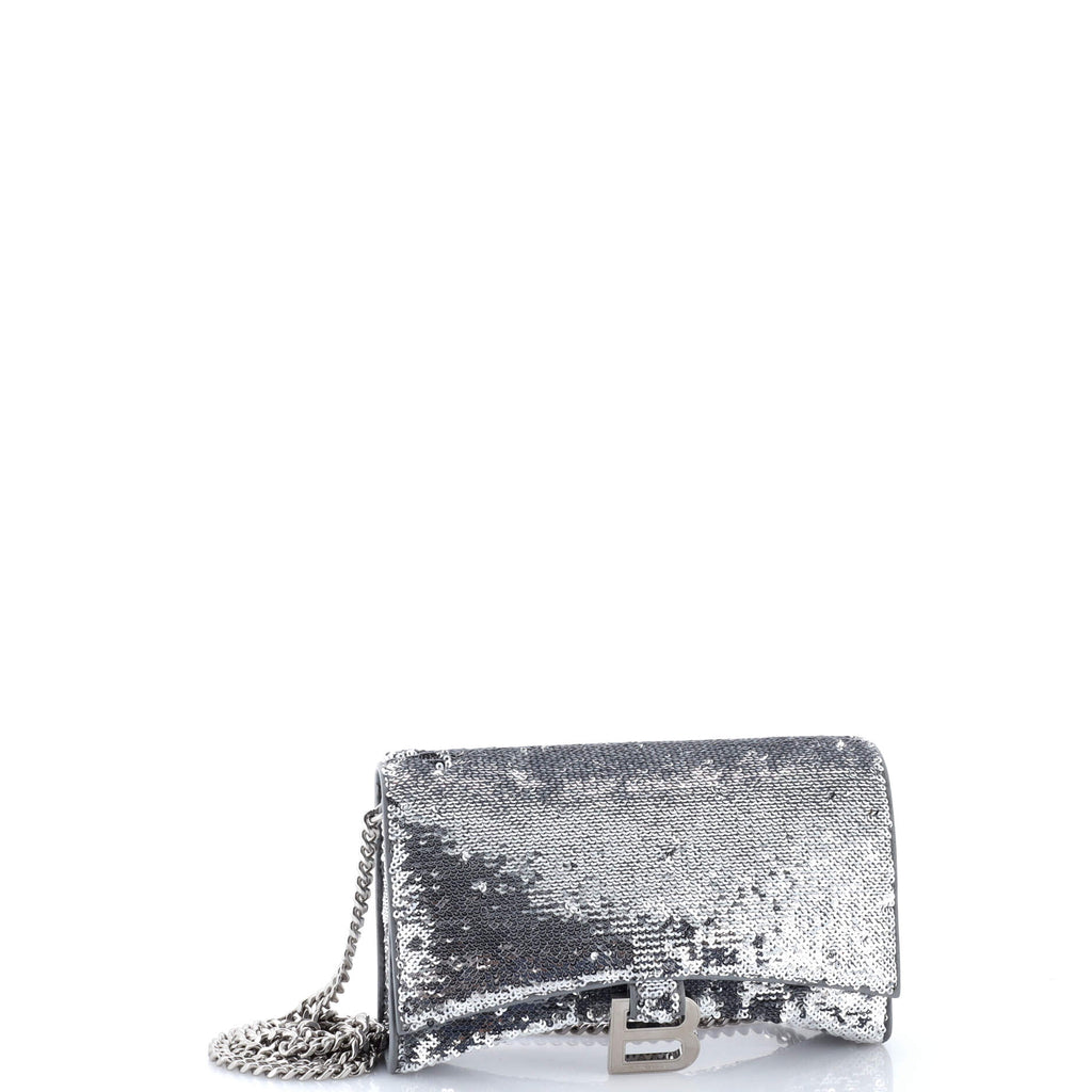 Hourglass Chain Wallet Leather with Sequins