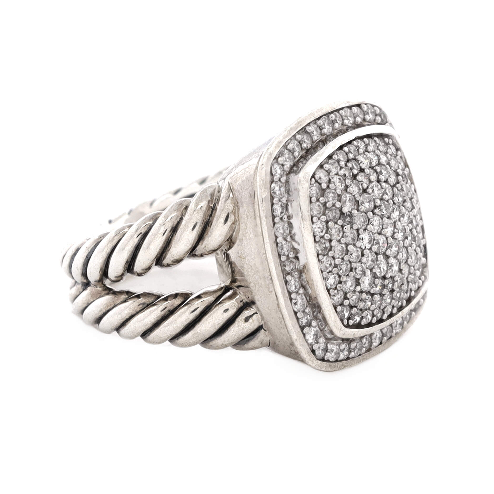 Albion Ring Sterling Silver with Pave Diamonds 14mm
