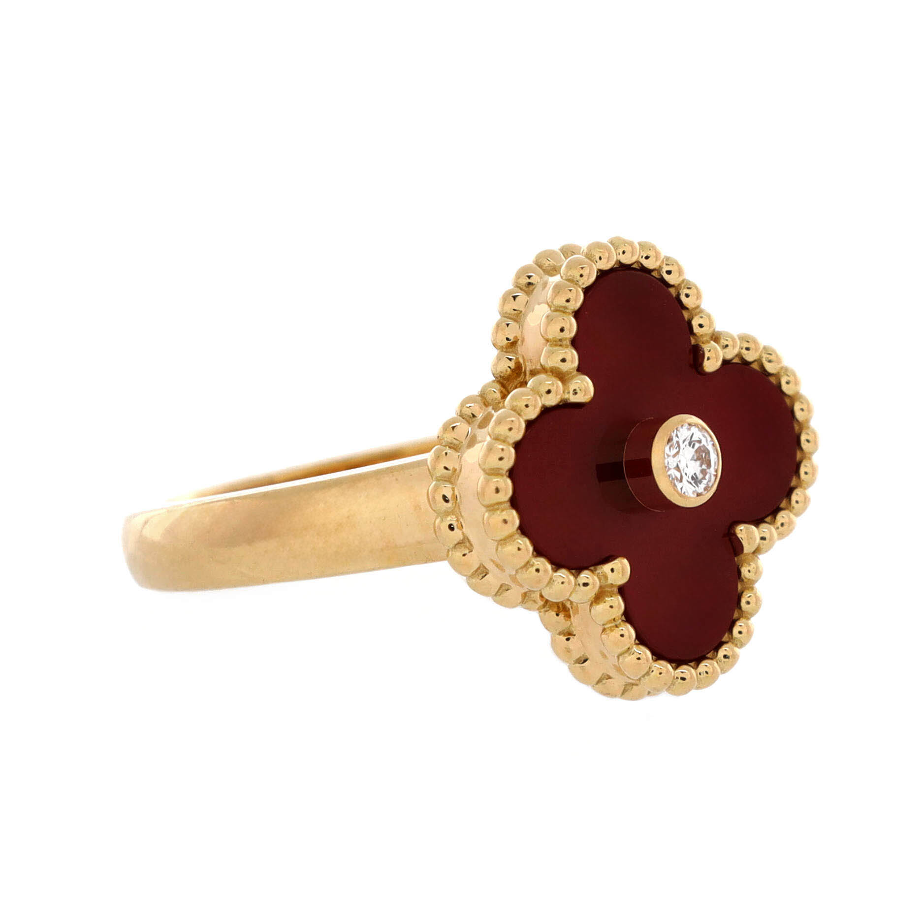 Vintage Alhambra Ring 18K Yellow Gold with Carnelian and Diamond