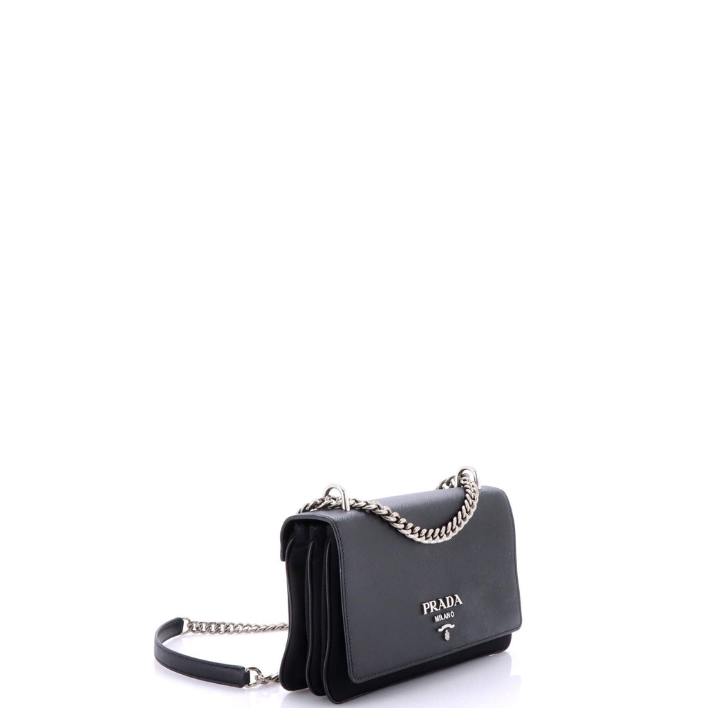 Chain Flap Crossbody Bag Tessuto and Saffiano Leather Medium