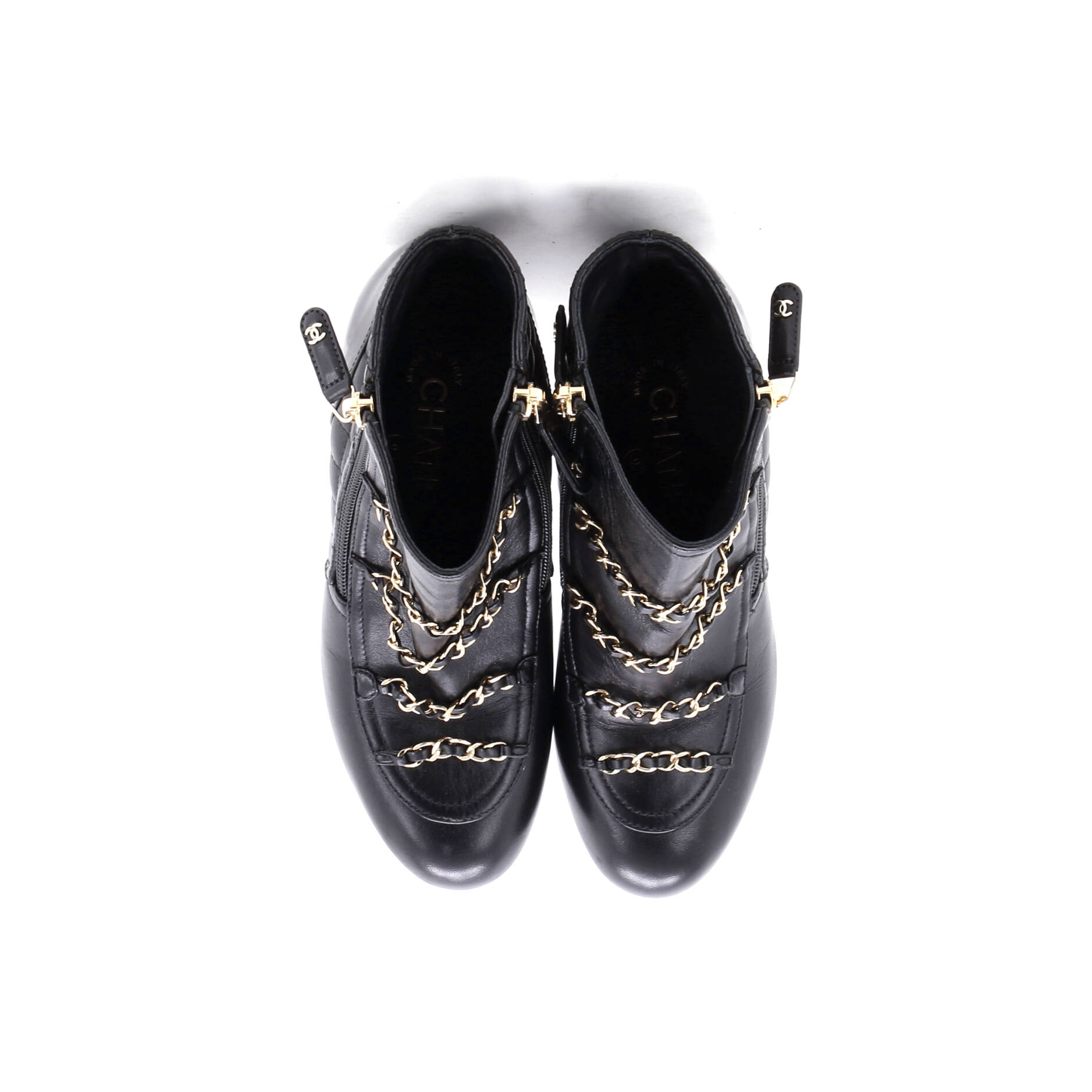 Women's Chain Zip Ankle Boots Quilted Leather