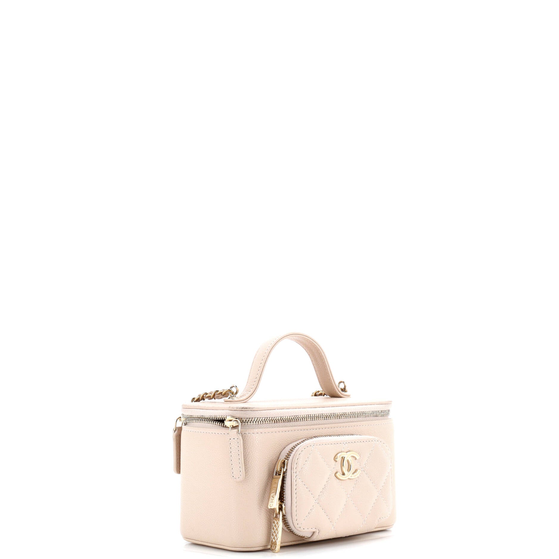Business Affinity Top Handle Vanity Case with Chain Quilted Caviar Small
