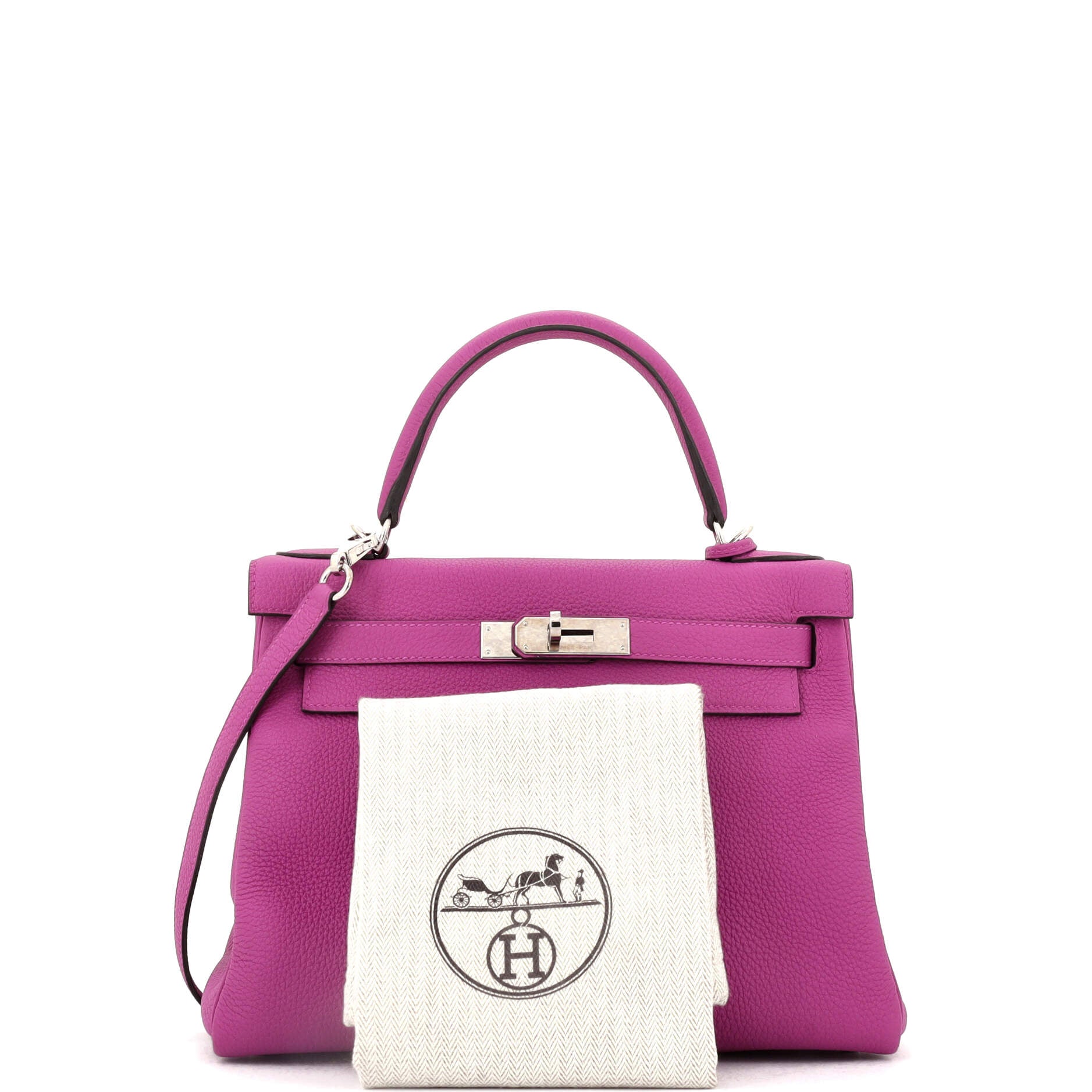 Kelly Handbag Rose Pourpre Togo with Palladium Hardware 28