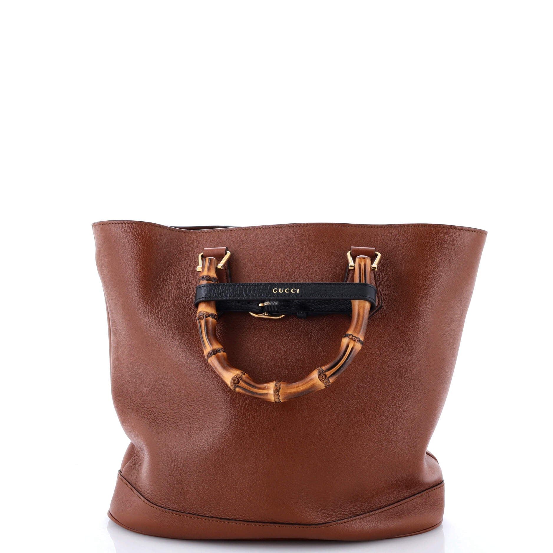 Diana Bamboo Handle Round Tote Leather Medium