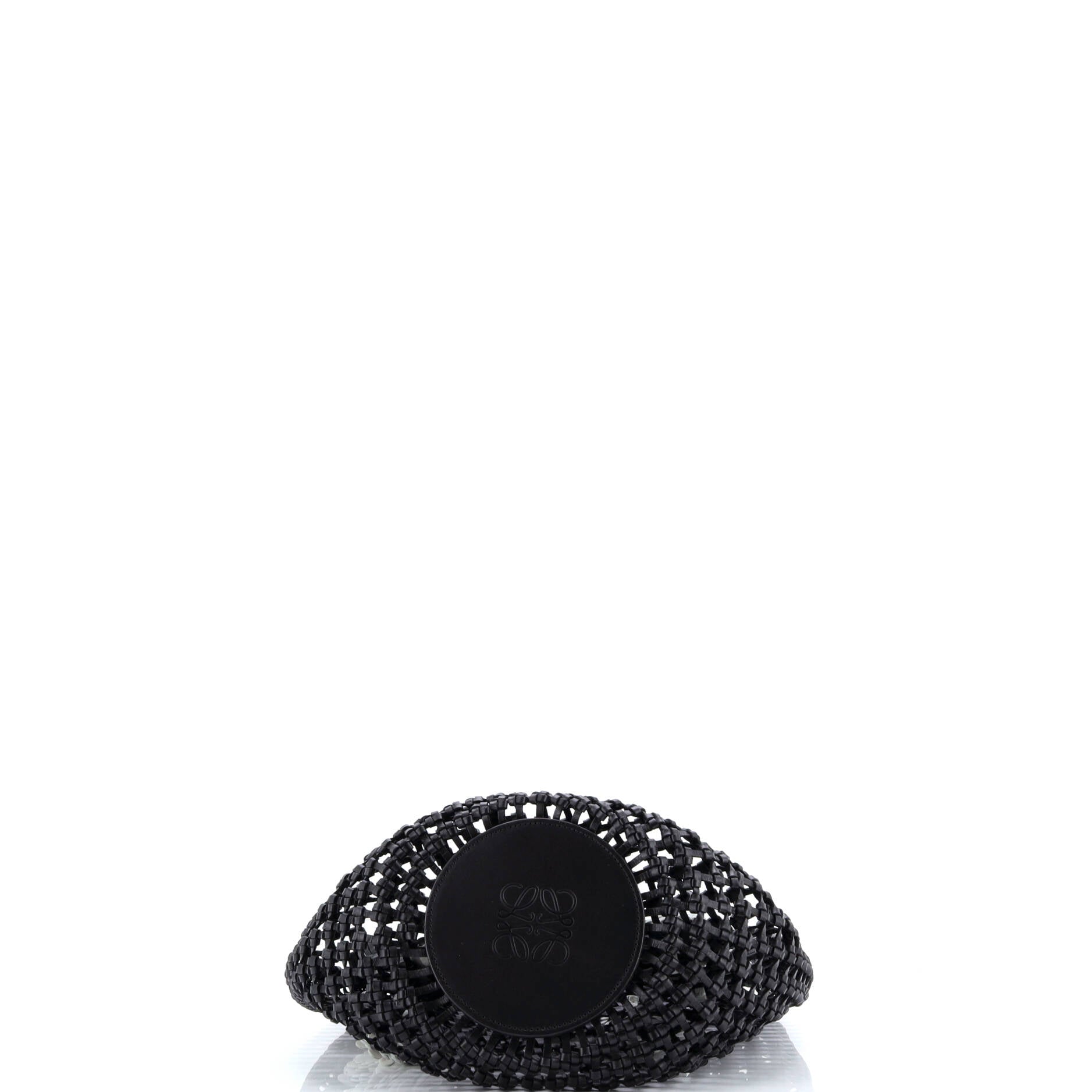 Flower Mesh Bucket Bag Woven Leather with Applique