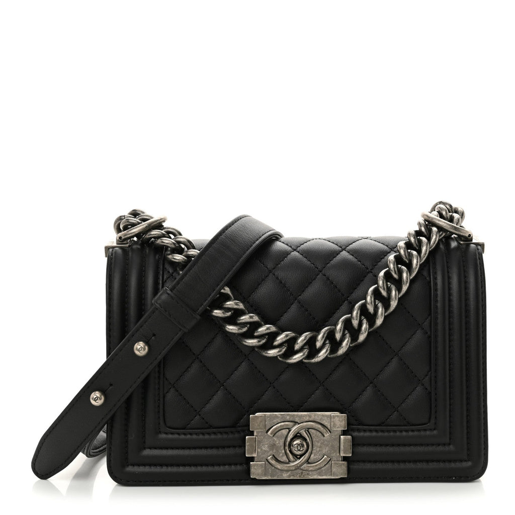 Calfskin Quilted Small Boy Flap Black