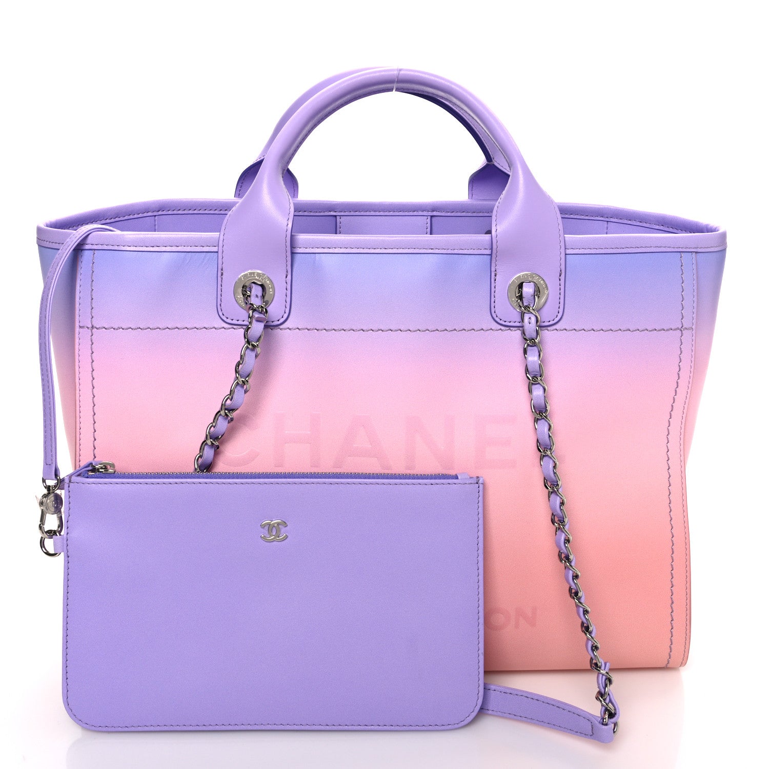 Shaded Calfskin Medium Deauville Tote Light Purple Pink Coral
