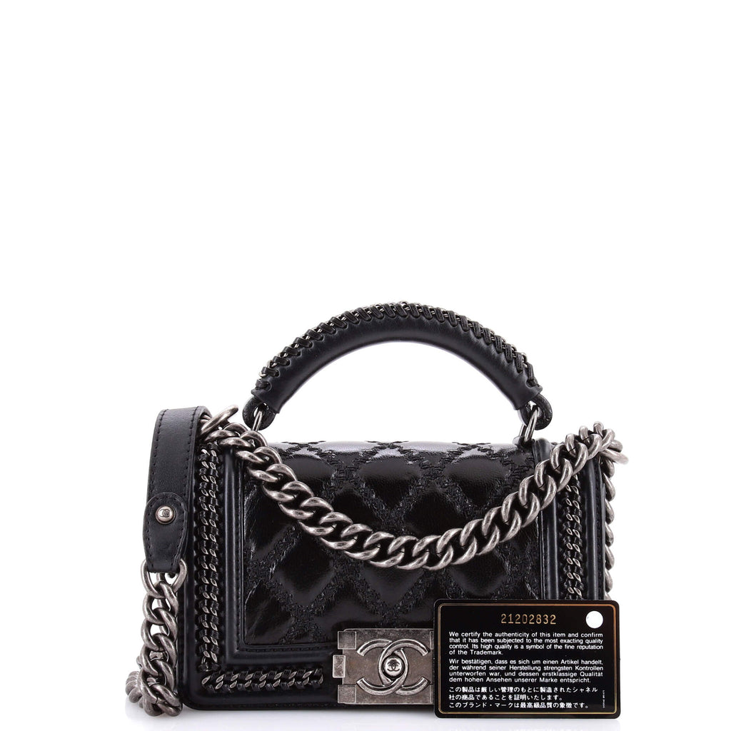 Chain Handle Boy Flap Bag Quilted Glazed Calfskin Small