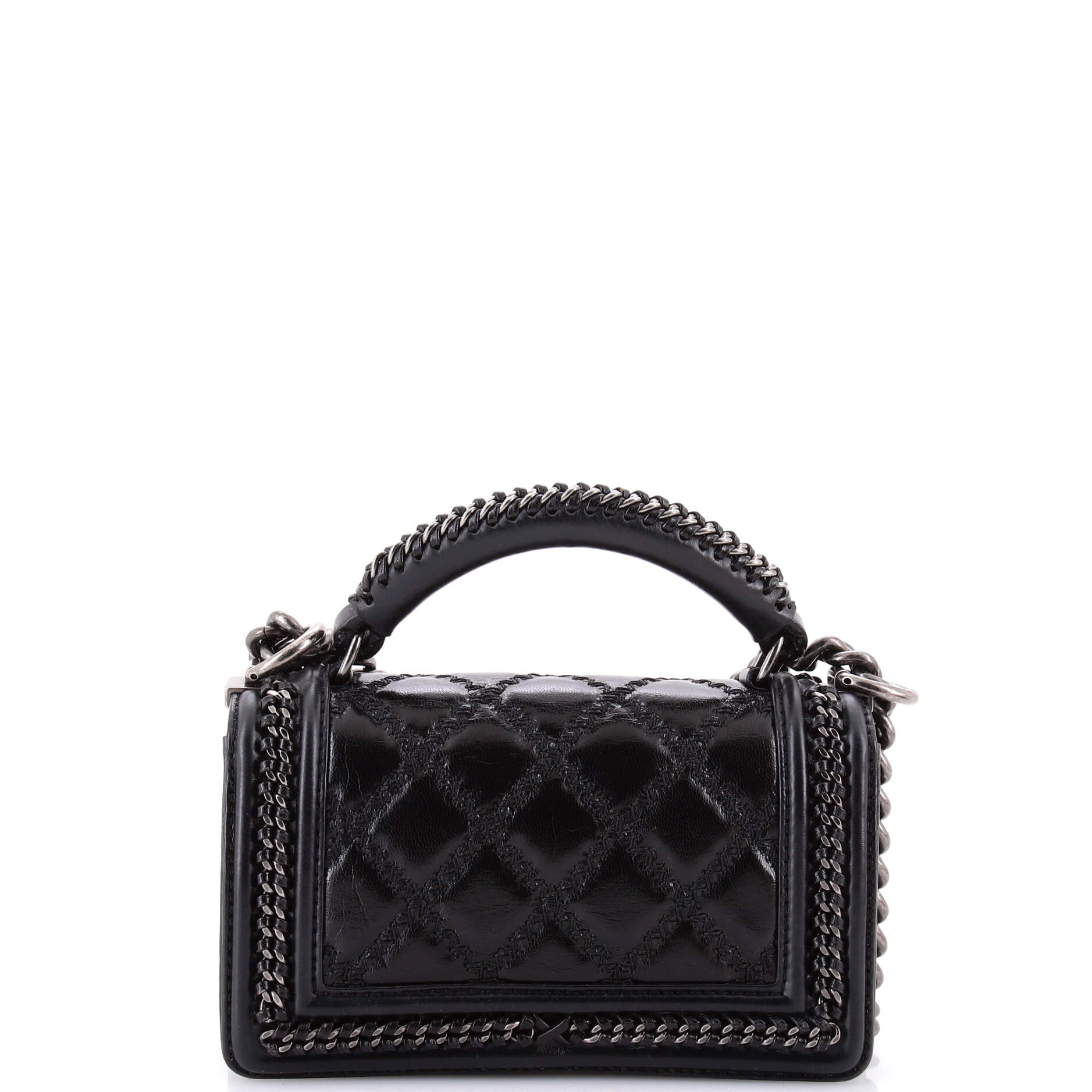 Chain Handle Boy Flap Bag Quilted Glazed Calfskin Small