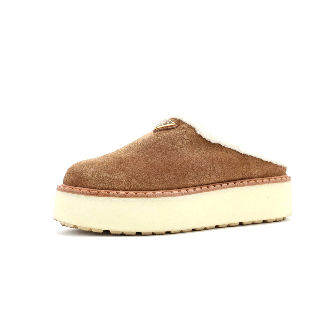 Women's Triangle Logo Platform Mules Suede with Shearling