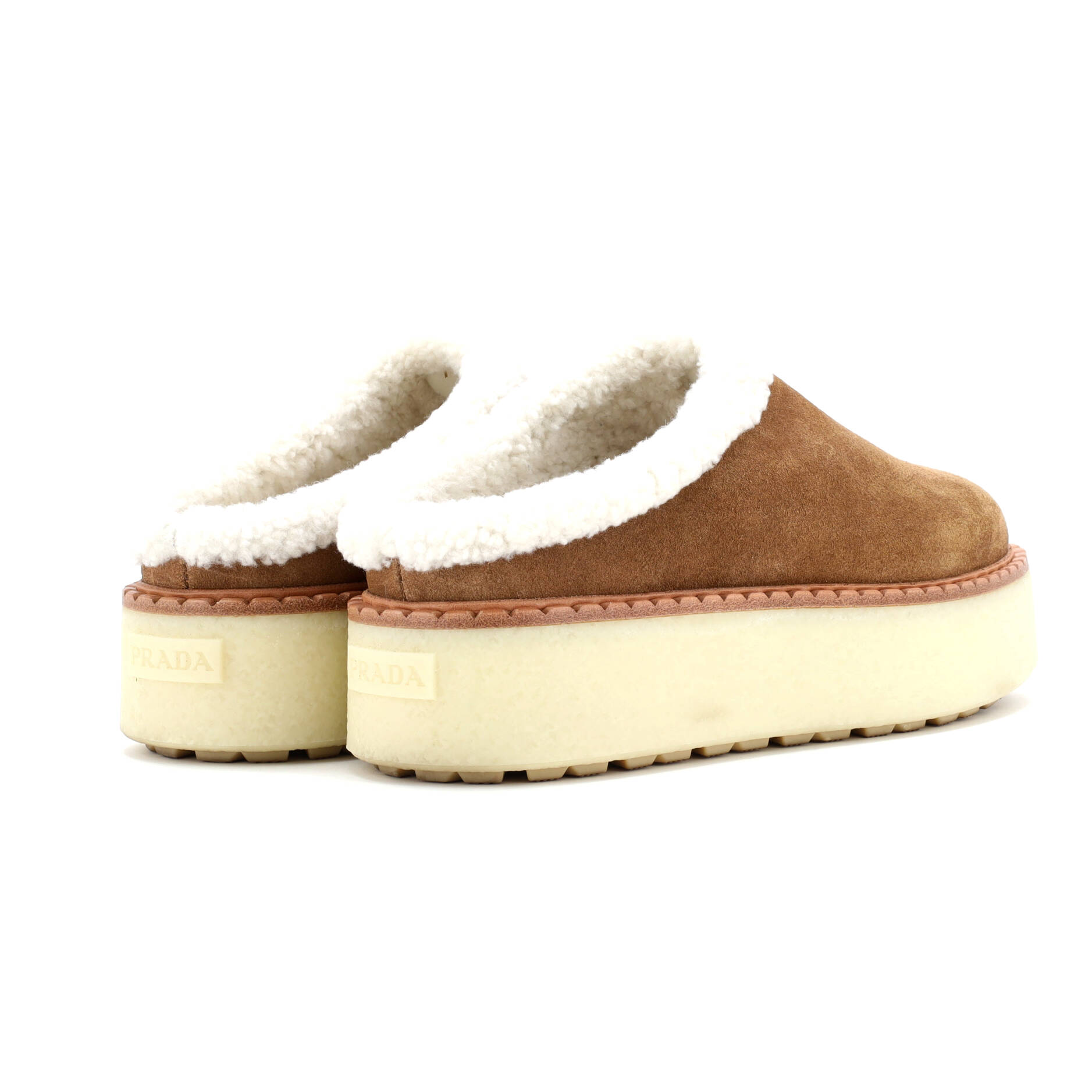 Women's Triangle Logo Platform Mules Suede with Shearling