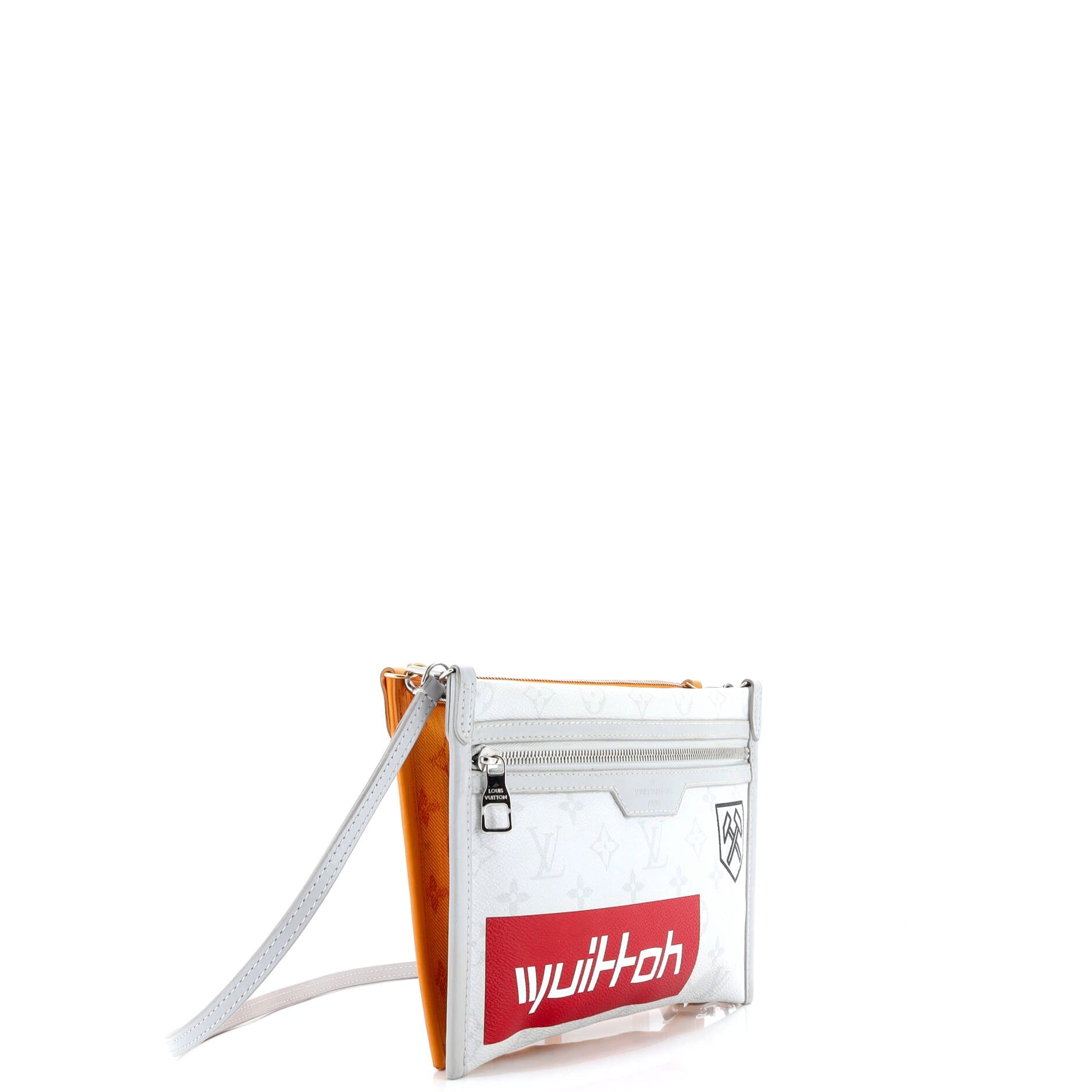 Double Flat Messenger Bag Limited Edition Logo Story Monogram Canvas and Denim