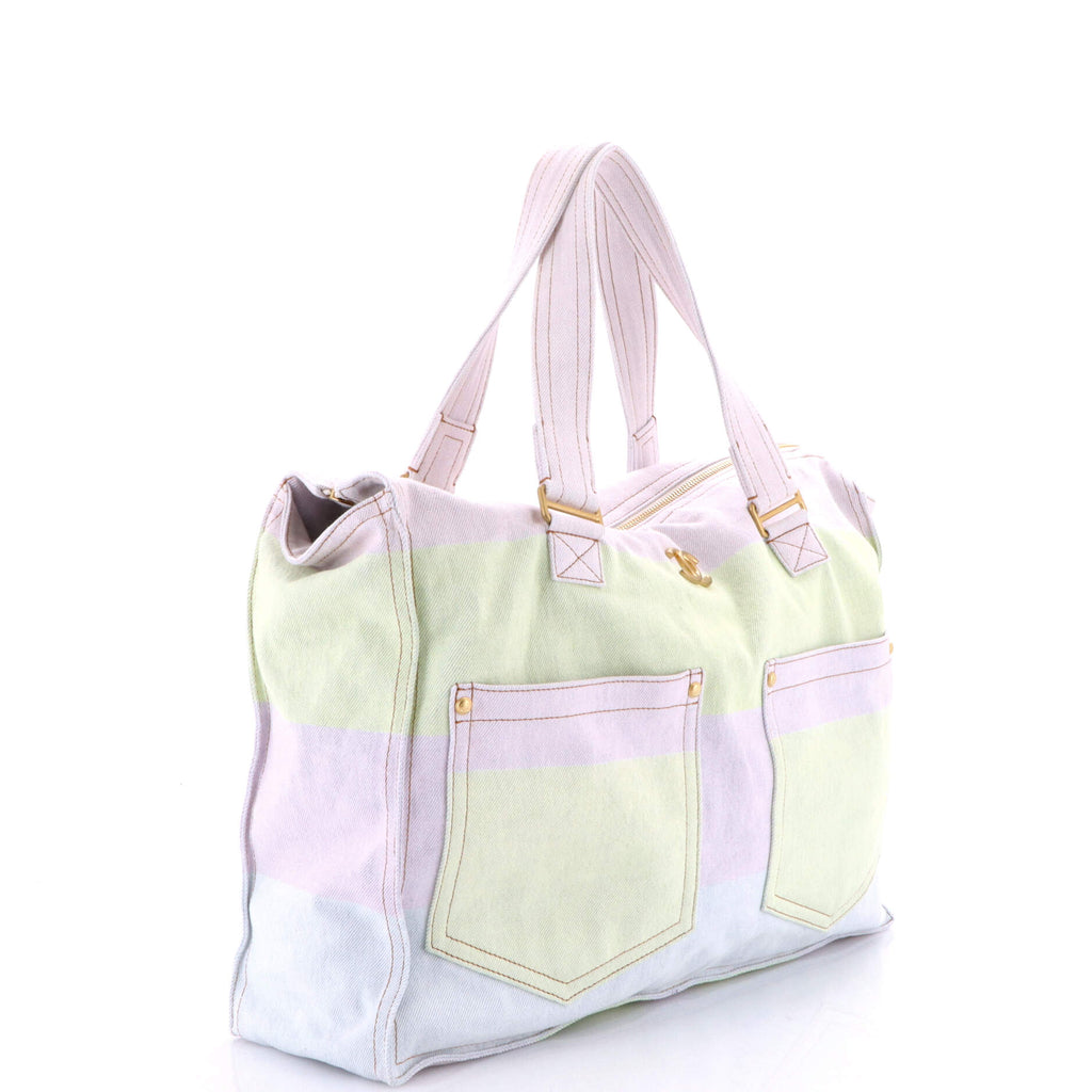 CC Double Pocket Tote Striped Denim Large